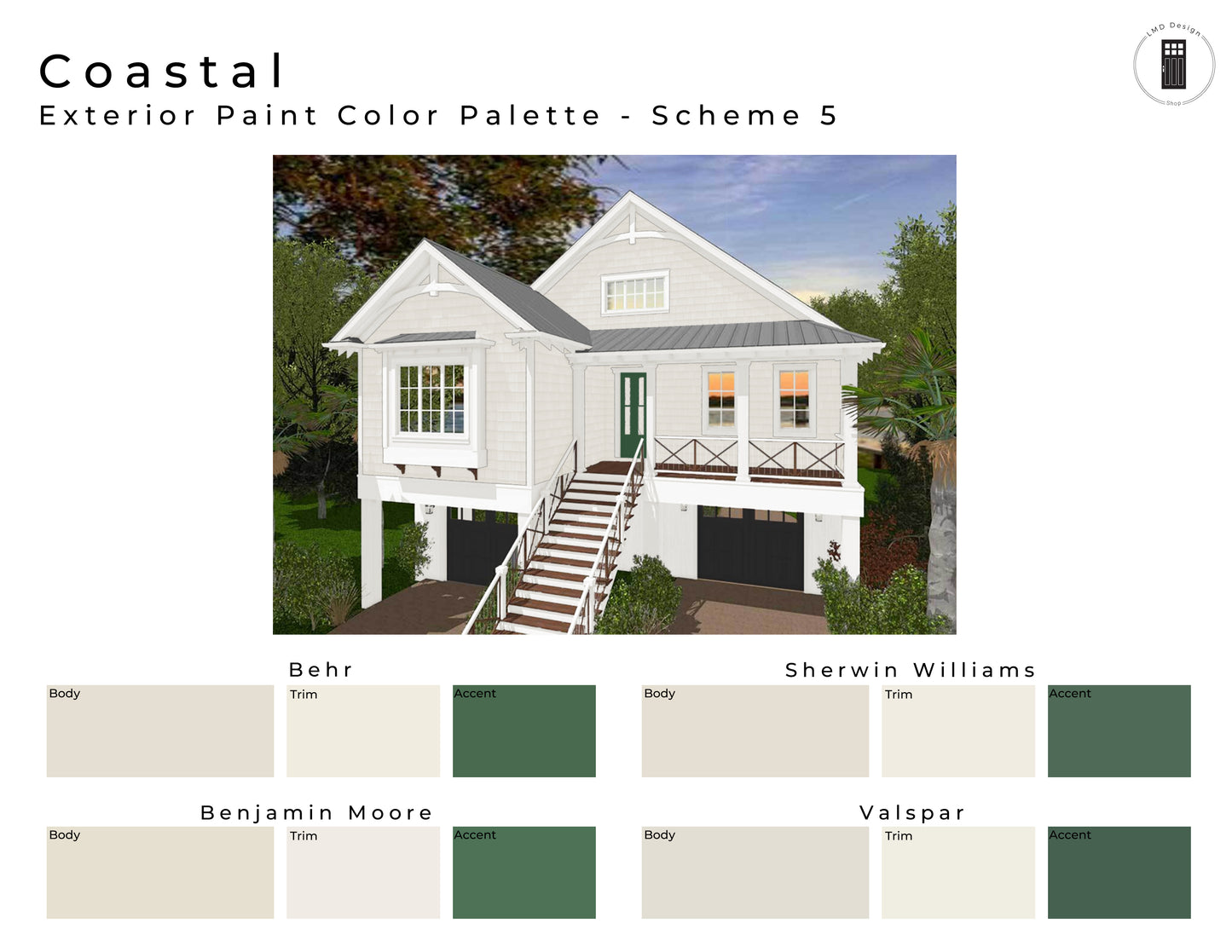 Coastal Exterior Paint Color Palettes | Exterior Paint Schemes