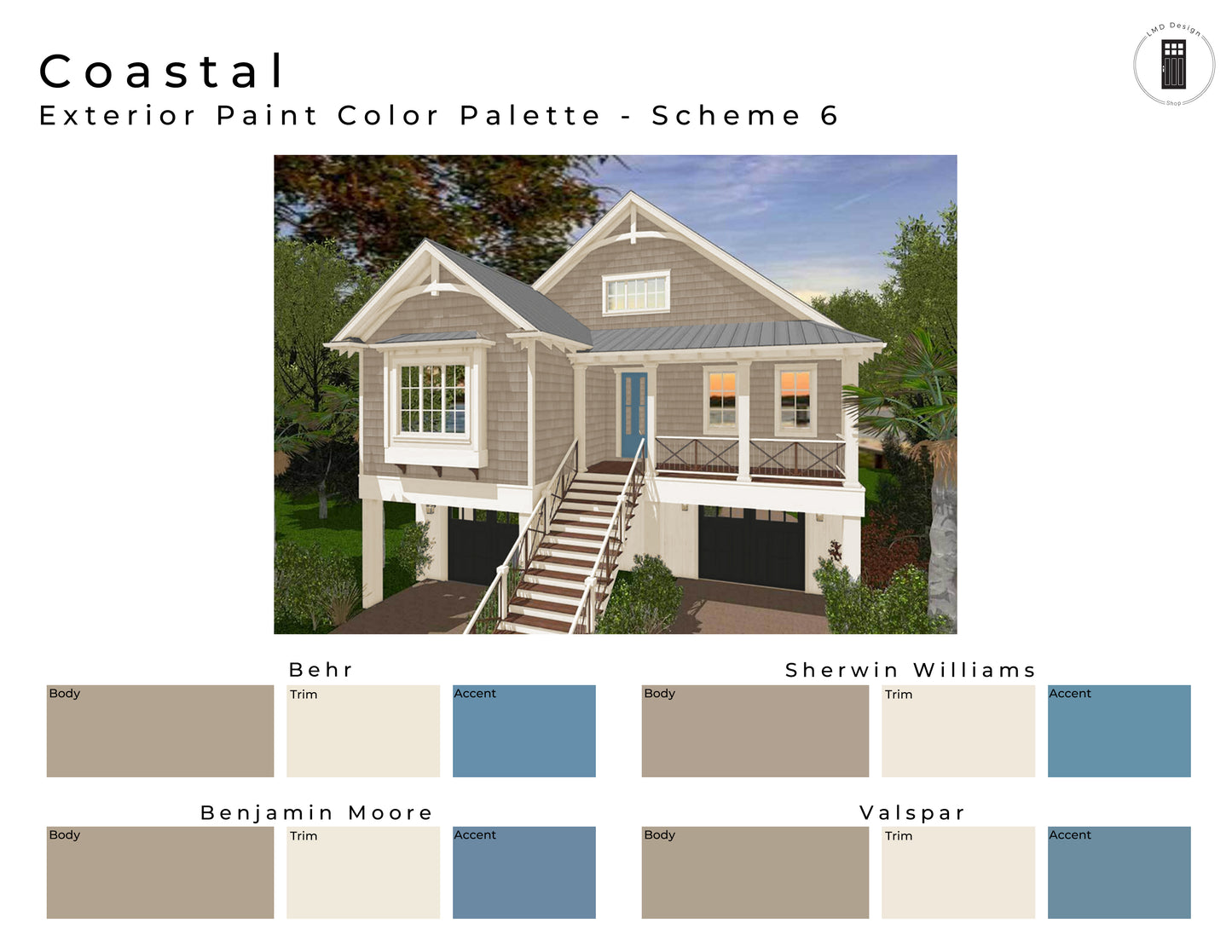 Coastal Exterior Paint Color Palettes | Exterior Paint Schemes