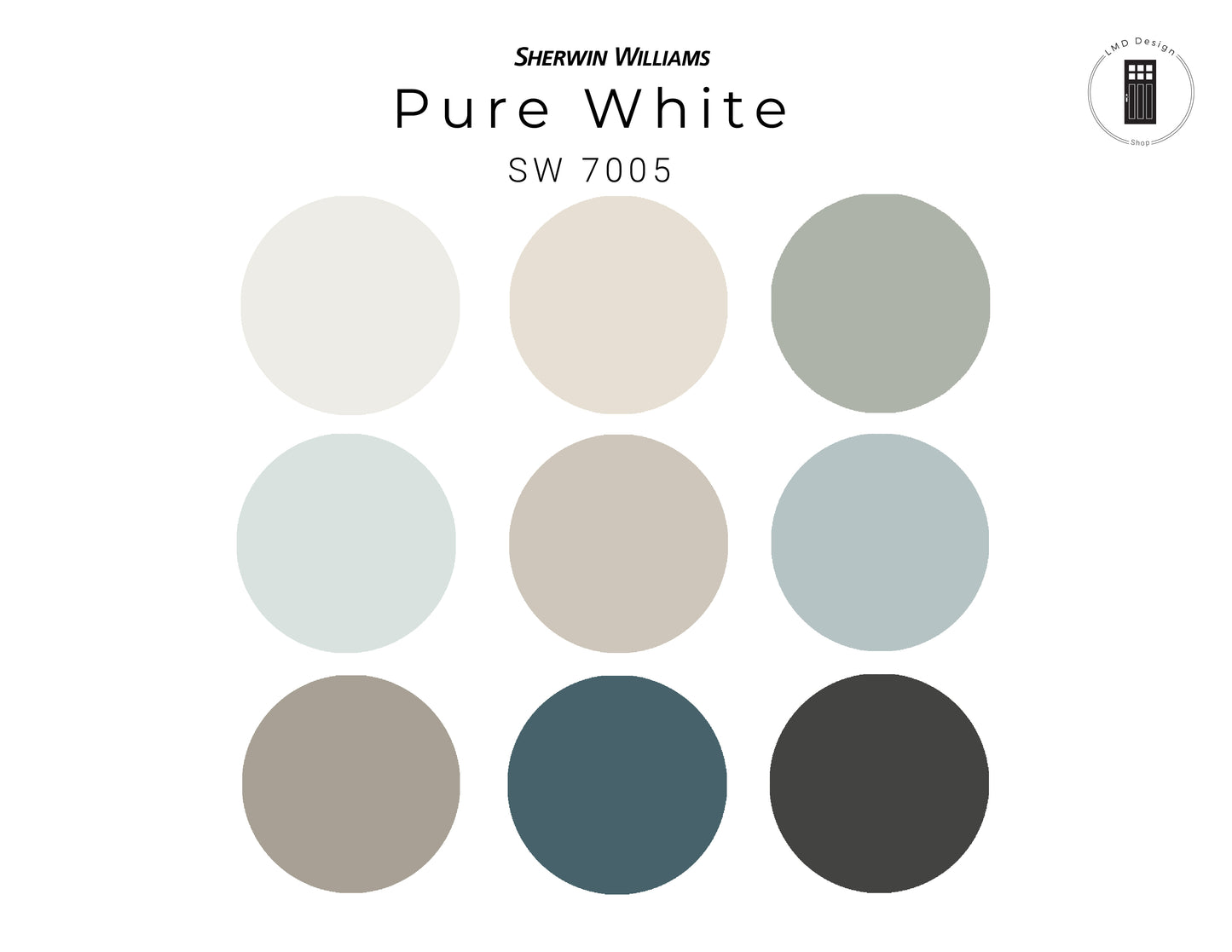Sherwin-Williams Pure White color swatches on a white background