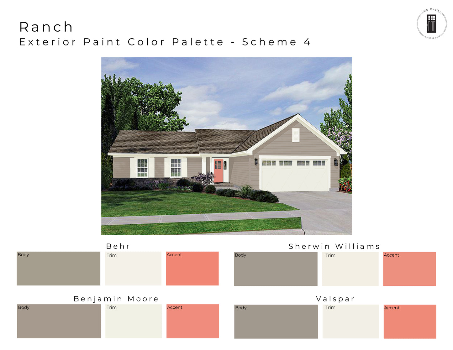 Exterior Paint Color Palette for Ranch House | Paint Colors for Exterior
