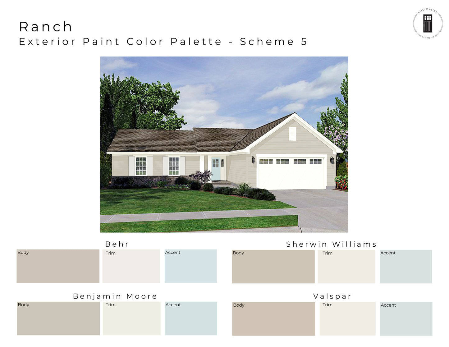 Exterior Paint Color Palette for Ranch House | Paint Colors for Exterior