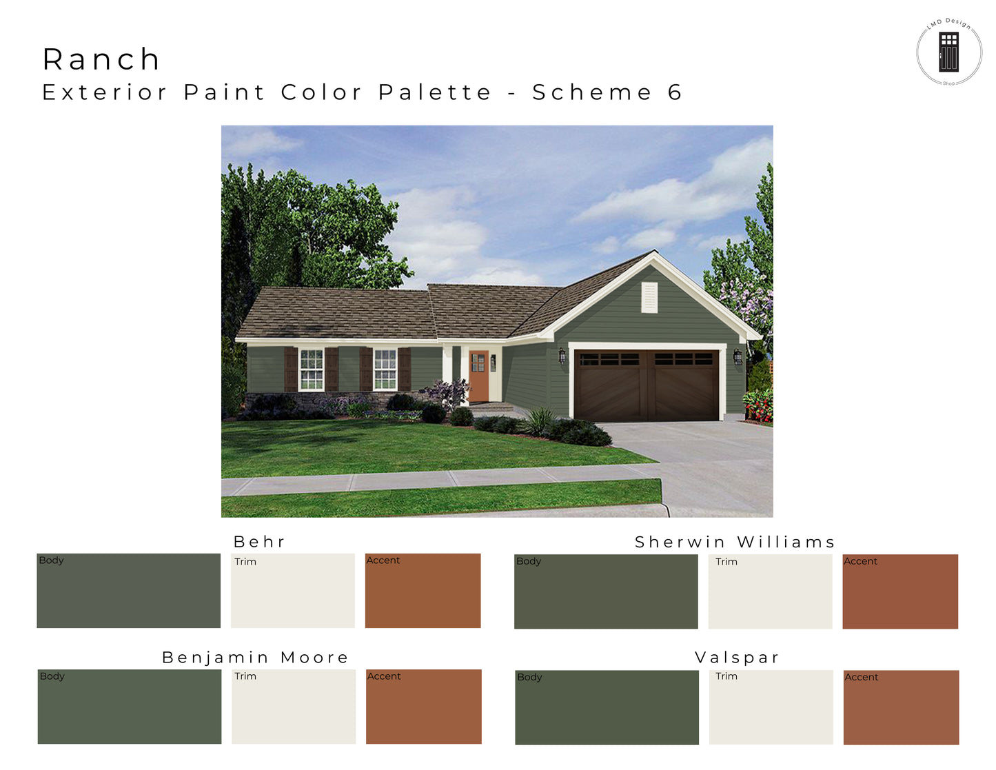 Exterior Paint Color Palette for Ranch House | Paint Colors for Exterior