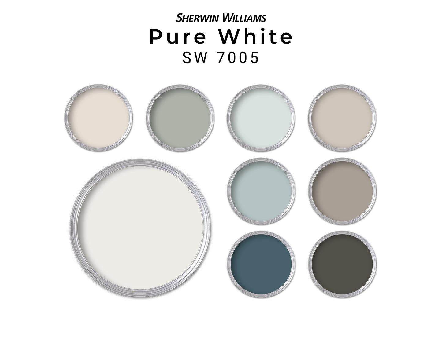 Sherwin-Williams Pure White SW 7005 paint swatches on a white background