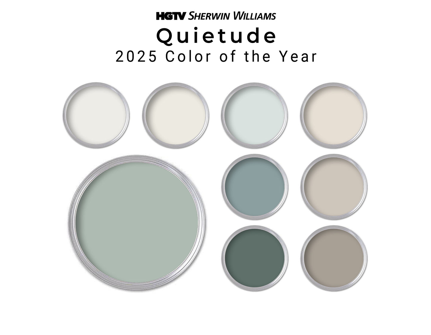 HGTV Sherwin Williams 2025 Color of the Year Quietude Paint Palette | Whole House Paint Palette