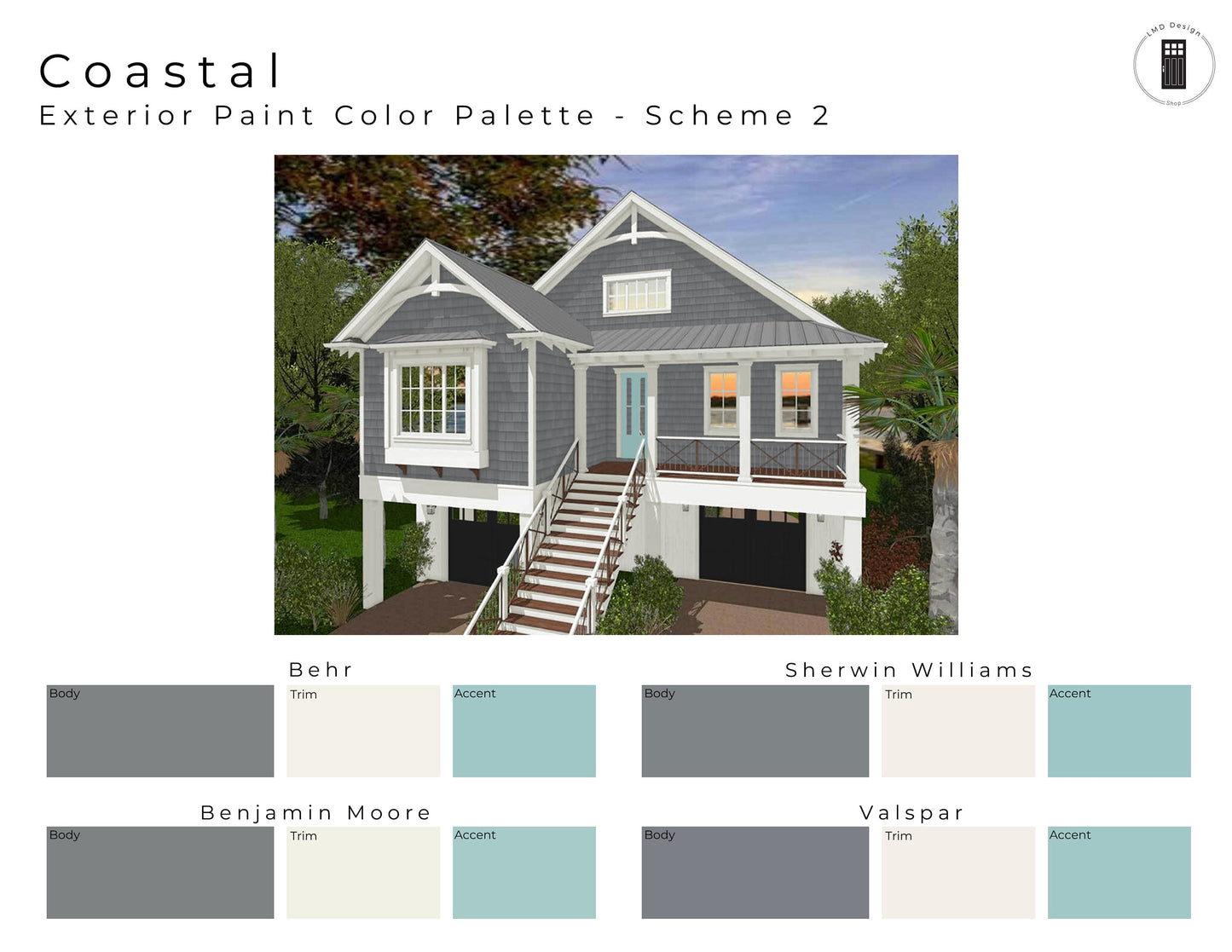 Coastal Exterior Paint Color Palettes | Exterior Paint Schemes