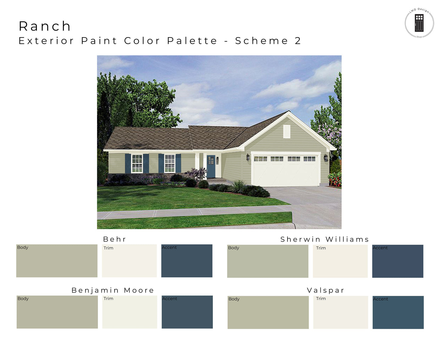 Exterior Paint Color Palette for Ranch House | Paint Colors for Exterior