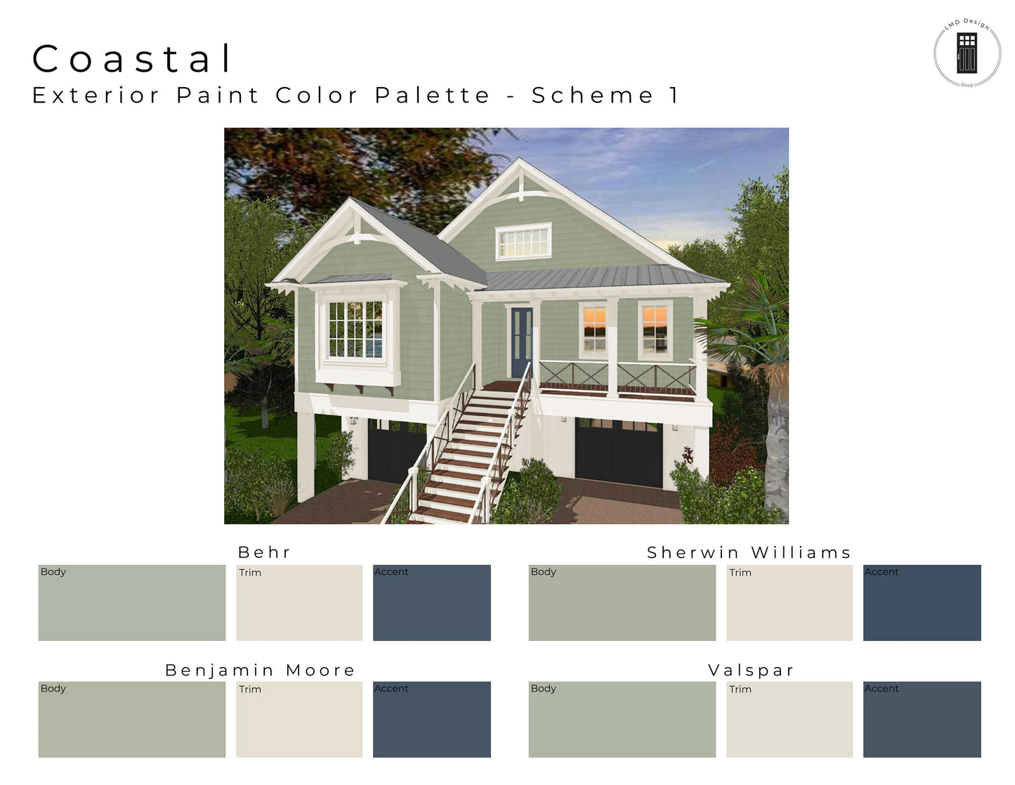 Coastal Exterior Paint Color Palettes | Exterior Paint Schemes