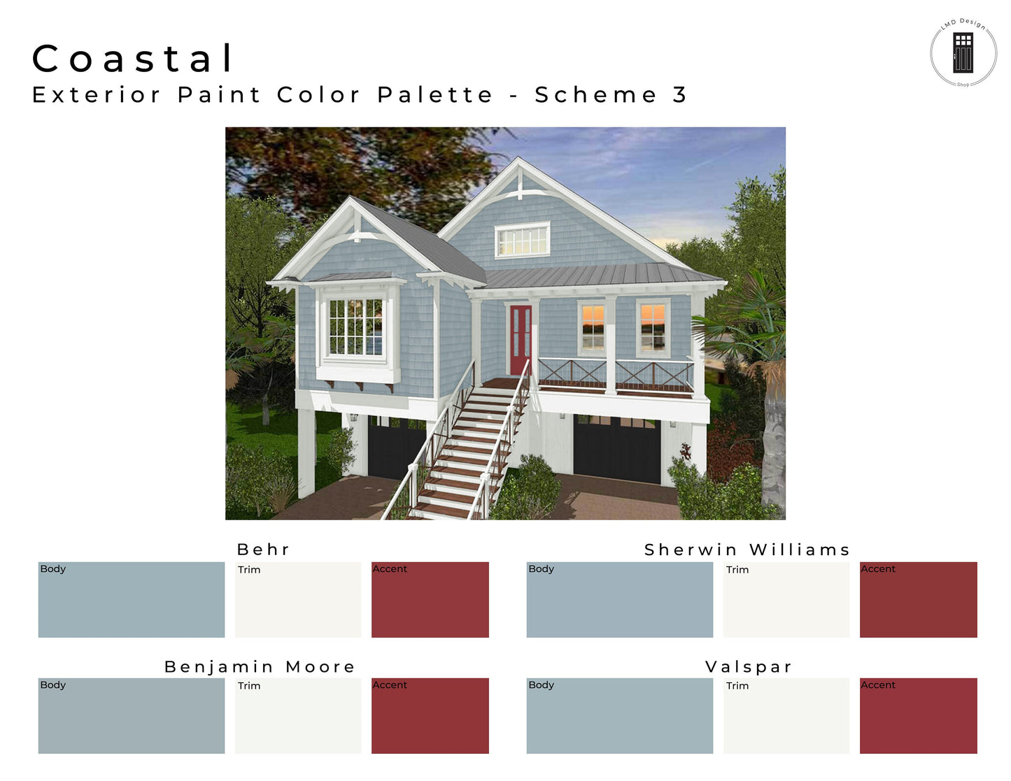 Coastal Exterior Paint Color Palettes | Exterior Paint Schemes