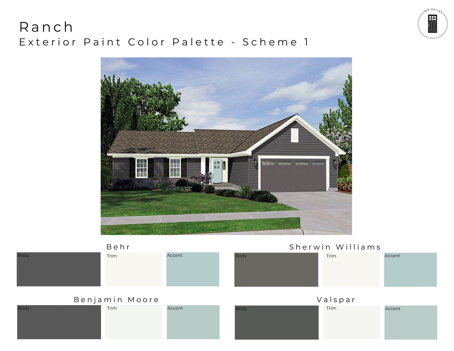 Exterior Paint Color Palette for Ranch House | Paint Colors for Exterior
