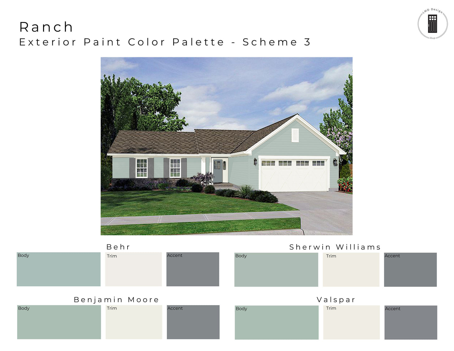 Exterior Paint Color Palette for Ranch House | Paint Colors for Exterior