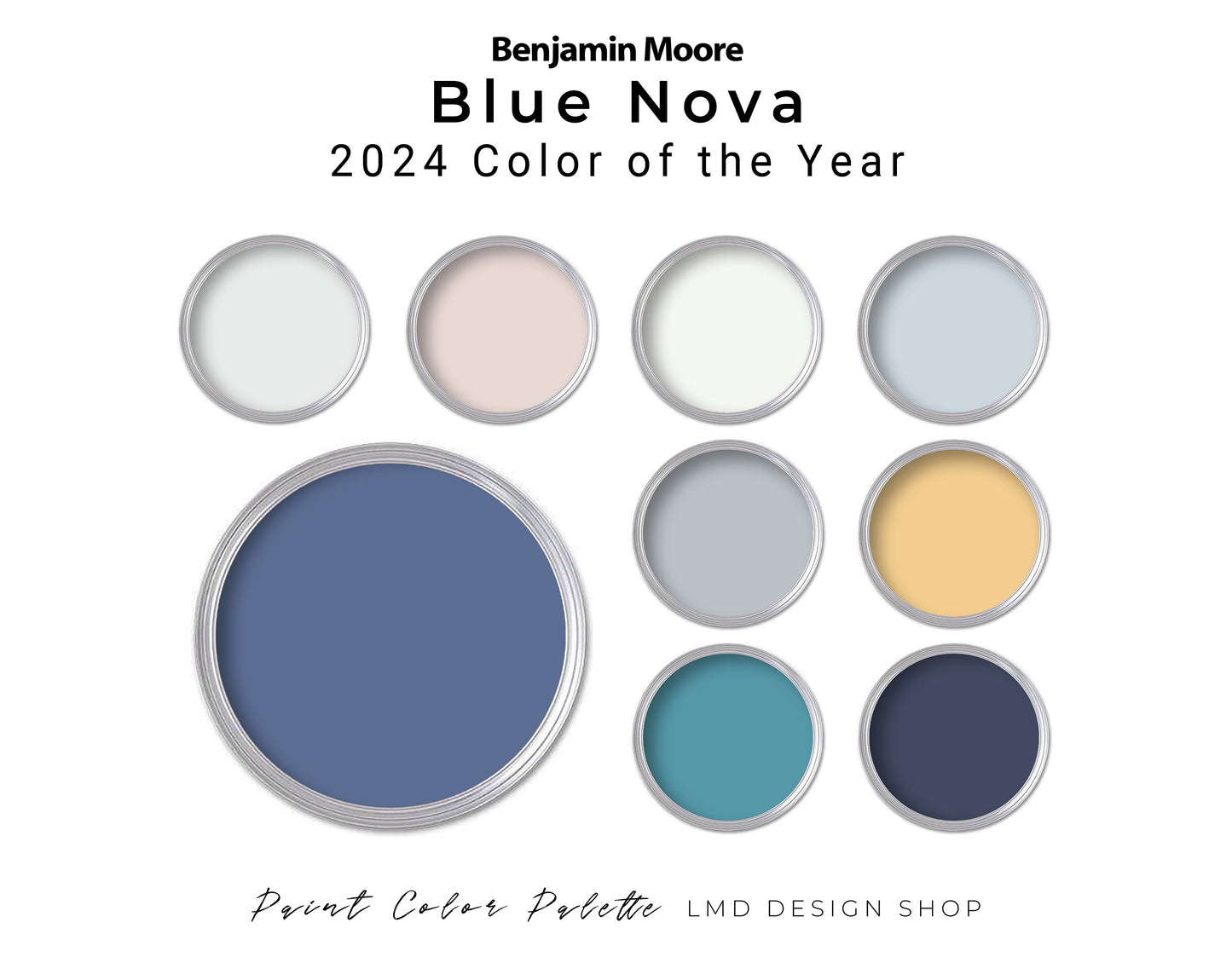 Benjamin Moore Blue Nova 2024 Color of the Year Paint Pallette | Whole House Paint Palette