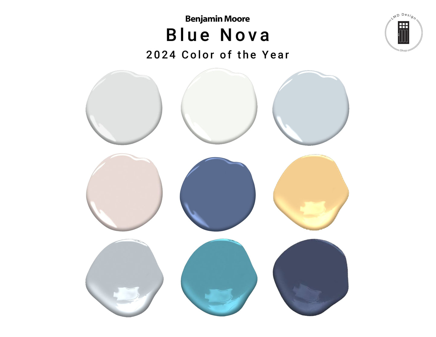 2024 Benjamin Moore Blue Nova Color of the Year Paint Pallette | Whole House Paint Palette