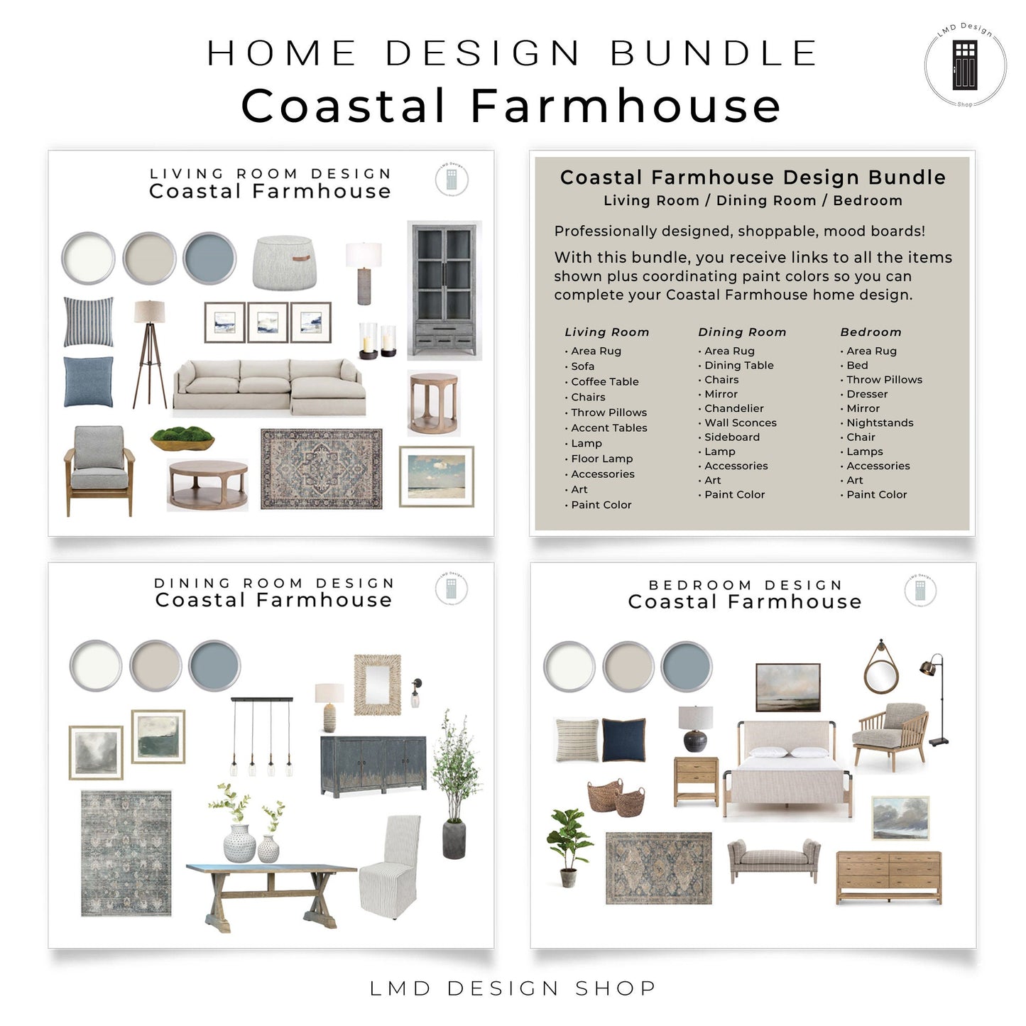 Coastal Farmhouse Bundle Design Mood Boards | Whole House Coastal Farmhouse Interior Design