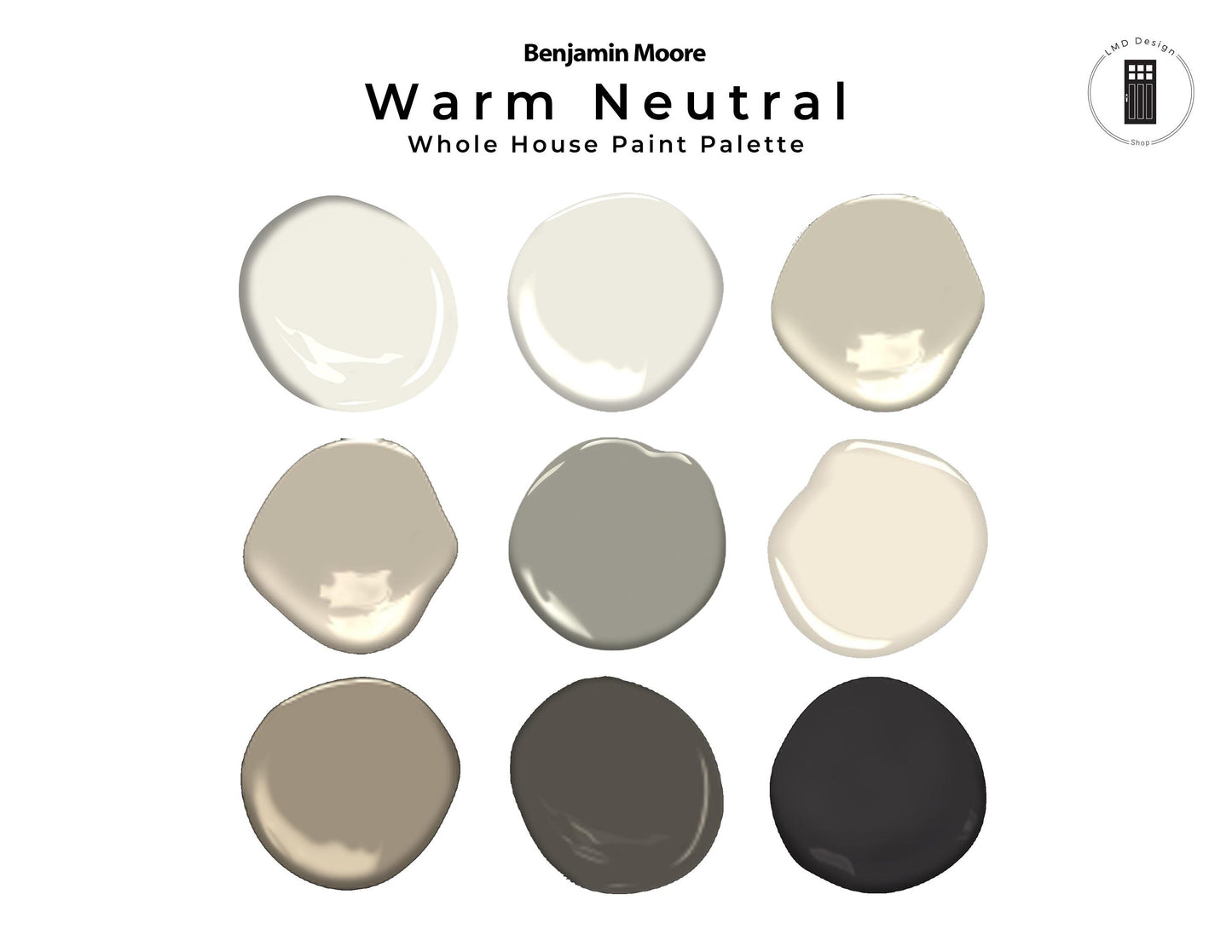 Benjamin Moore Warm Neutral Paint Color Palette | Neutral Interior Whole House Paint Colors