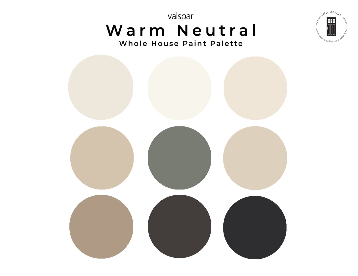 Neutral, Warm Valspar Paint Color Palette | Cozy Valspar Interior Whole House Paint Colors