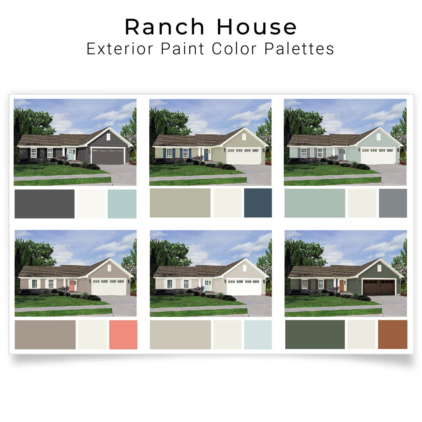 Exterior Paint Color Palette for Ranch House | Paint Colors for Exterior