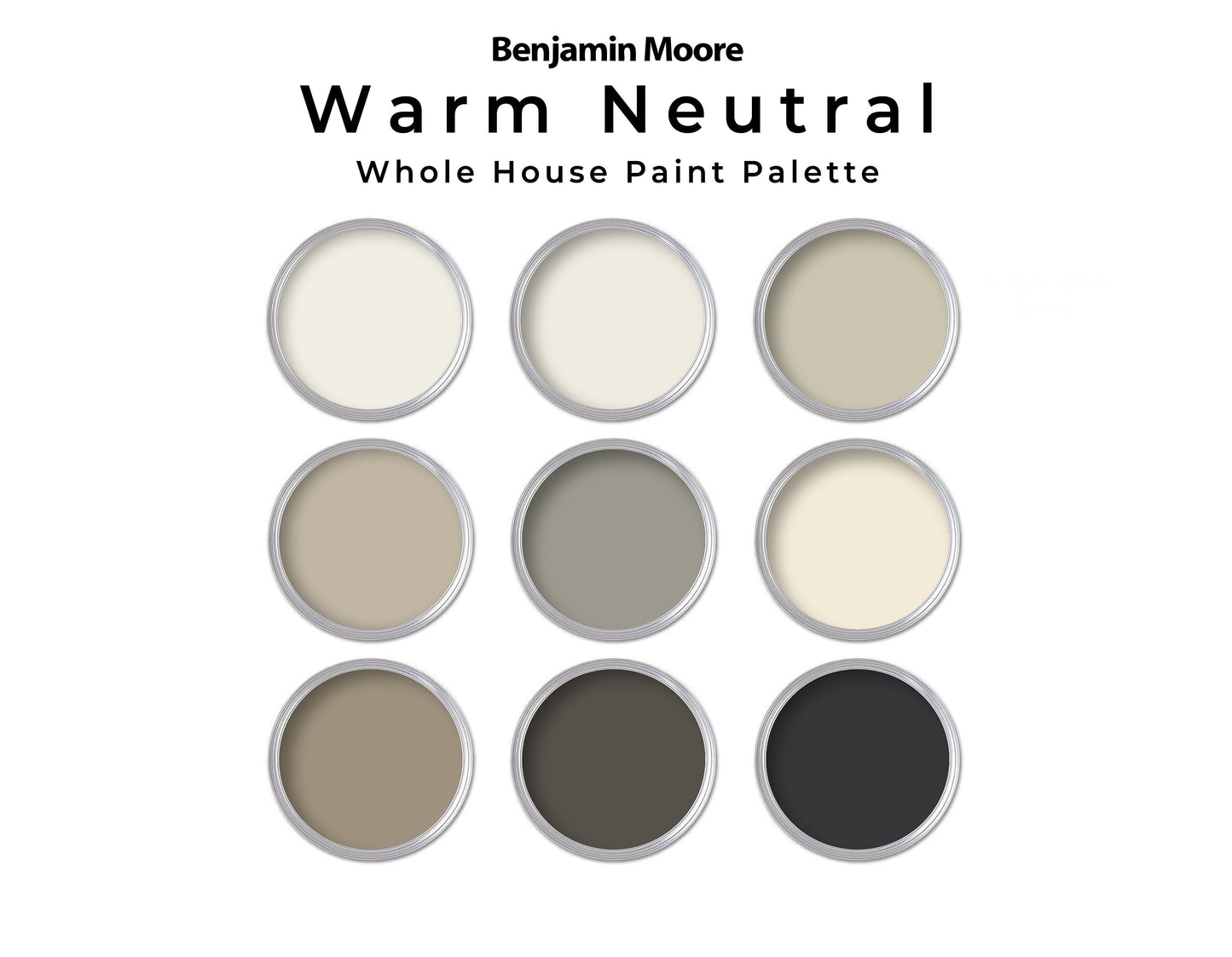 Benjamin Moore Warm Neutral Paint Color Palette | Neutral Interior Whole House Paint Colors
