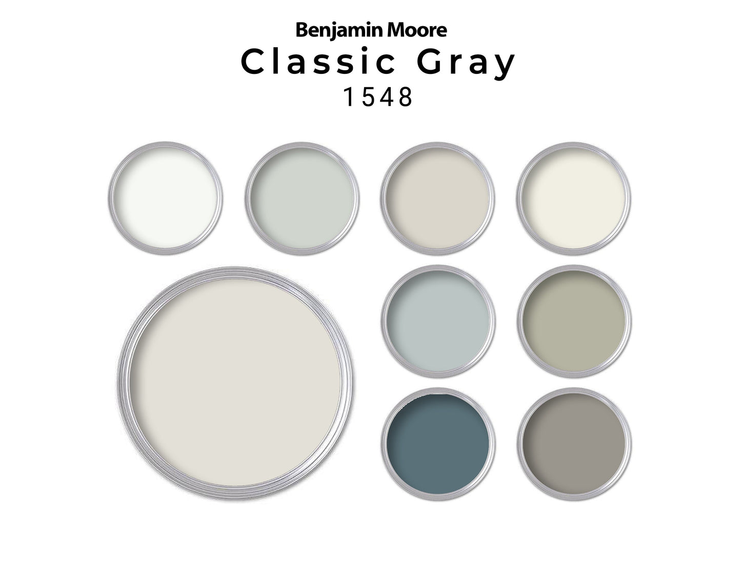 Classic Gray Benjamin Moore House Paint Palette | Classic Gray Coordinating Paint Palette Benjamin Moore