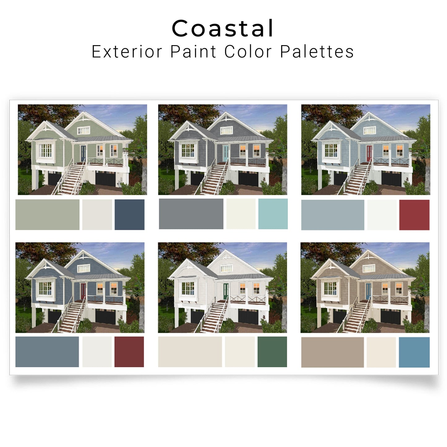 Coastal Exterior Paint Color Palettes | Exterior Paint Schemes