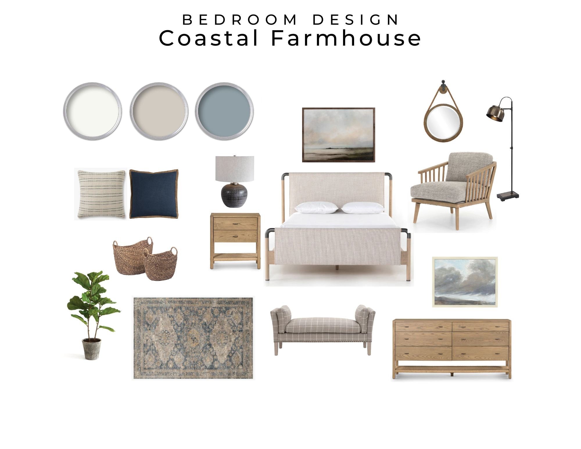 Coastal Farmhouse Bedroom Design | Mood Board Coastal Farmhouse Bedroo ...