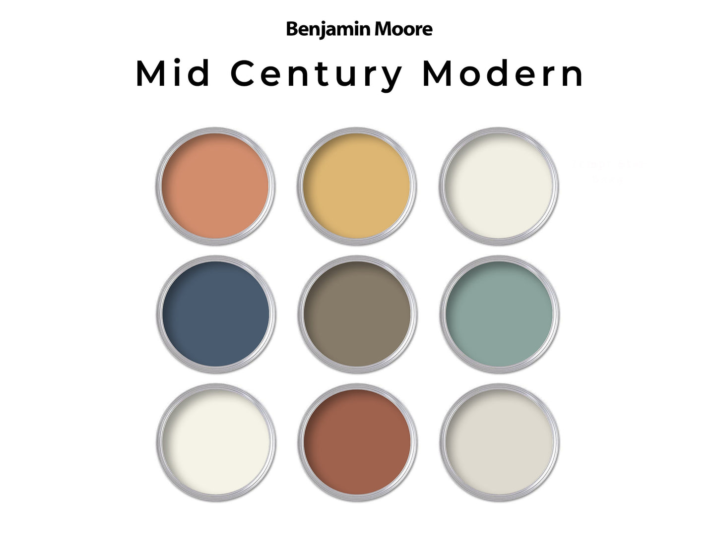 Mid Century Modern Benjamin Moore Paint Palette | Whole House Color Palette