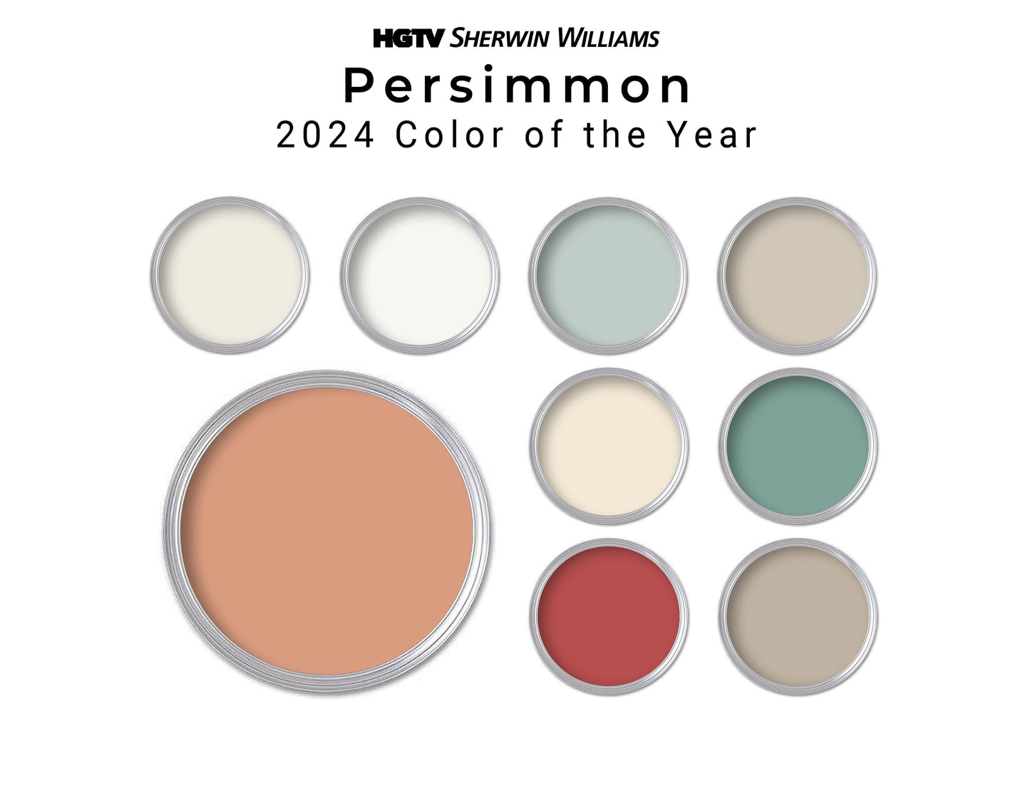 HGTV Sherwin Williams 2024 Color Persimmon Paint Palette | Interior Paint Colors for Home 2024