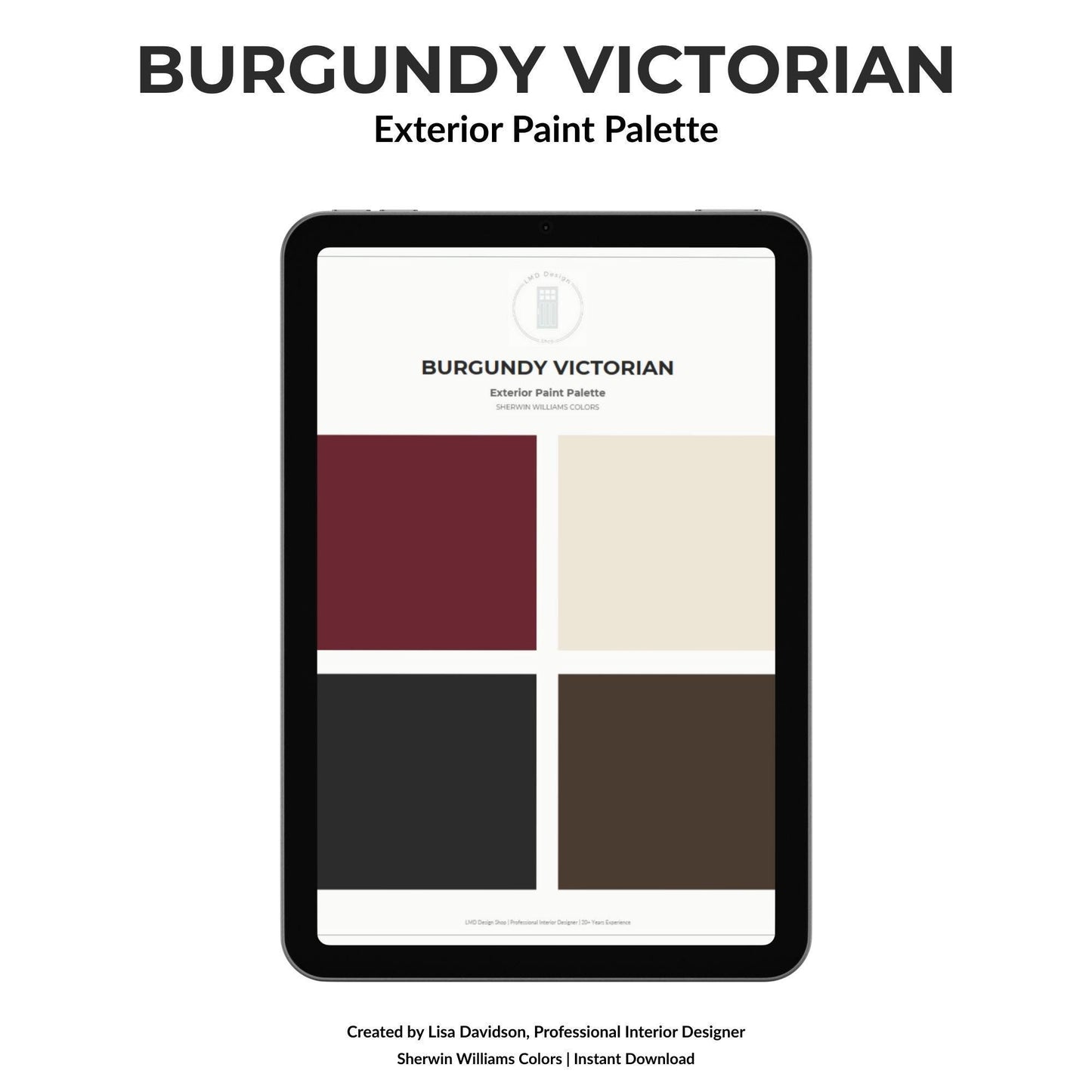 Burgundy Victorian Exterior Paint Palette | Hardware Guide | Professional Designer | Sherwin Williams Colors