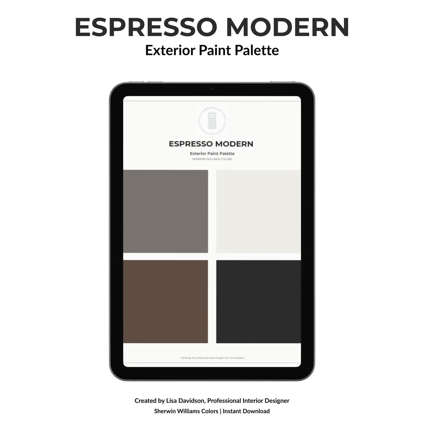 Espresso Modern Exterior Paint Palette | Hardware Guide | Professional Designer | Sherwin Williams Contemporary