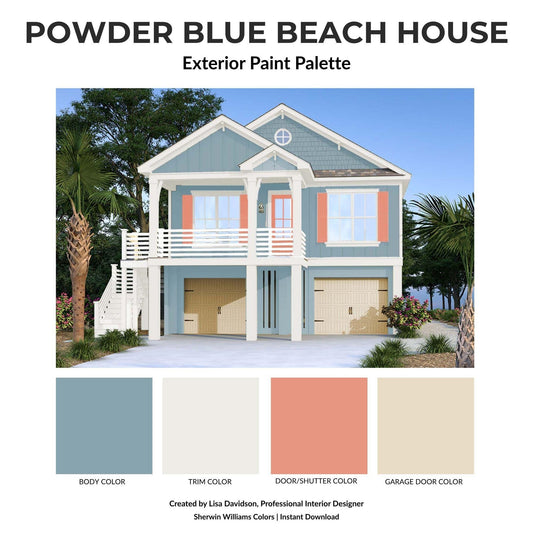 Powder Blue Beach House Exterior Paint Palette | Sherwin Williams | Coastal House Colors | Beach House Paint Colors | Digital Download