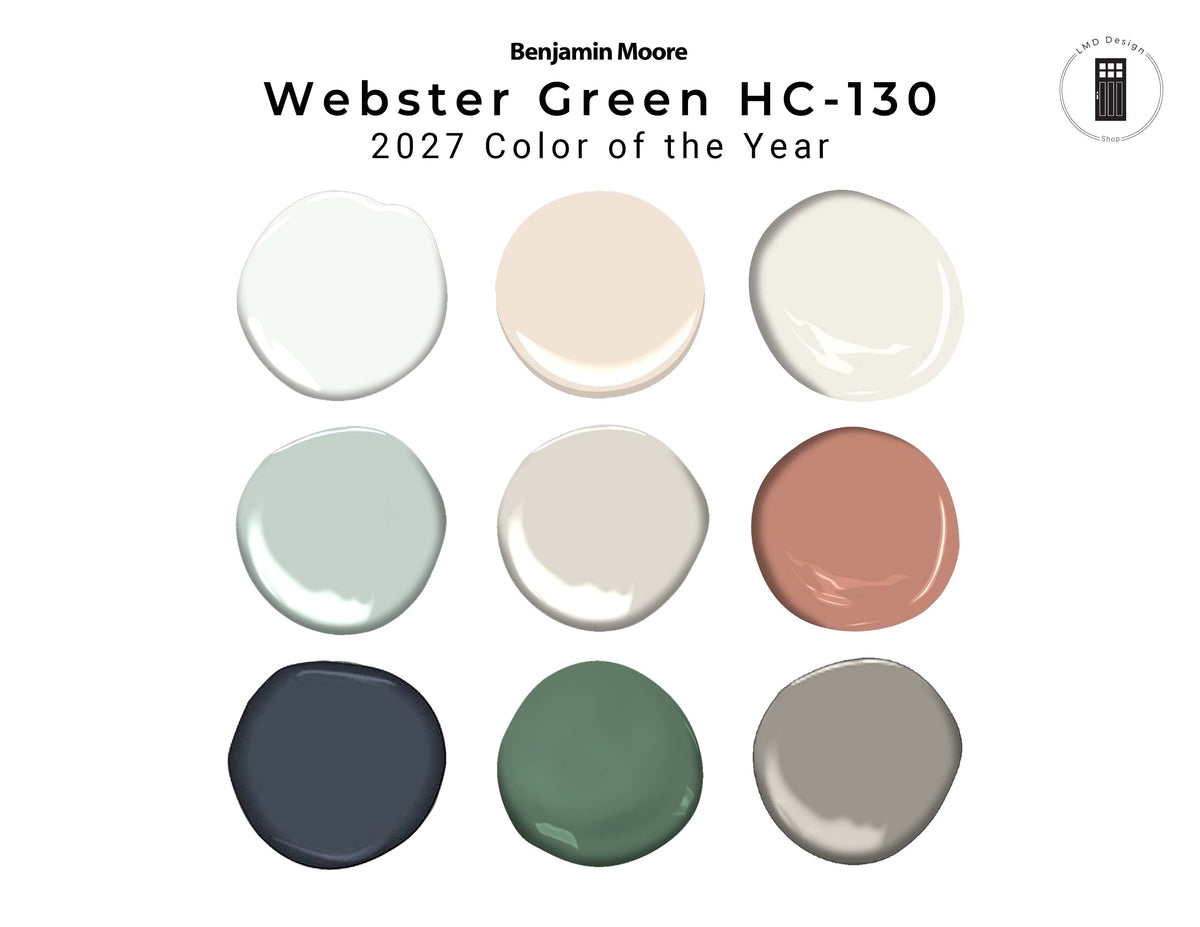 Benjamin Moore Webster Green HC-130 Paint Palette | 2027 Color of the Year Whole House Color Scheme