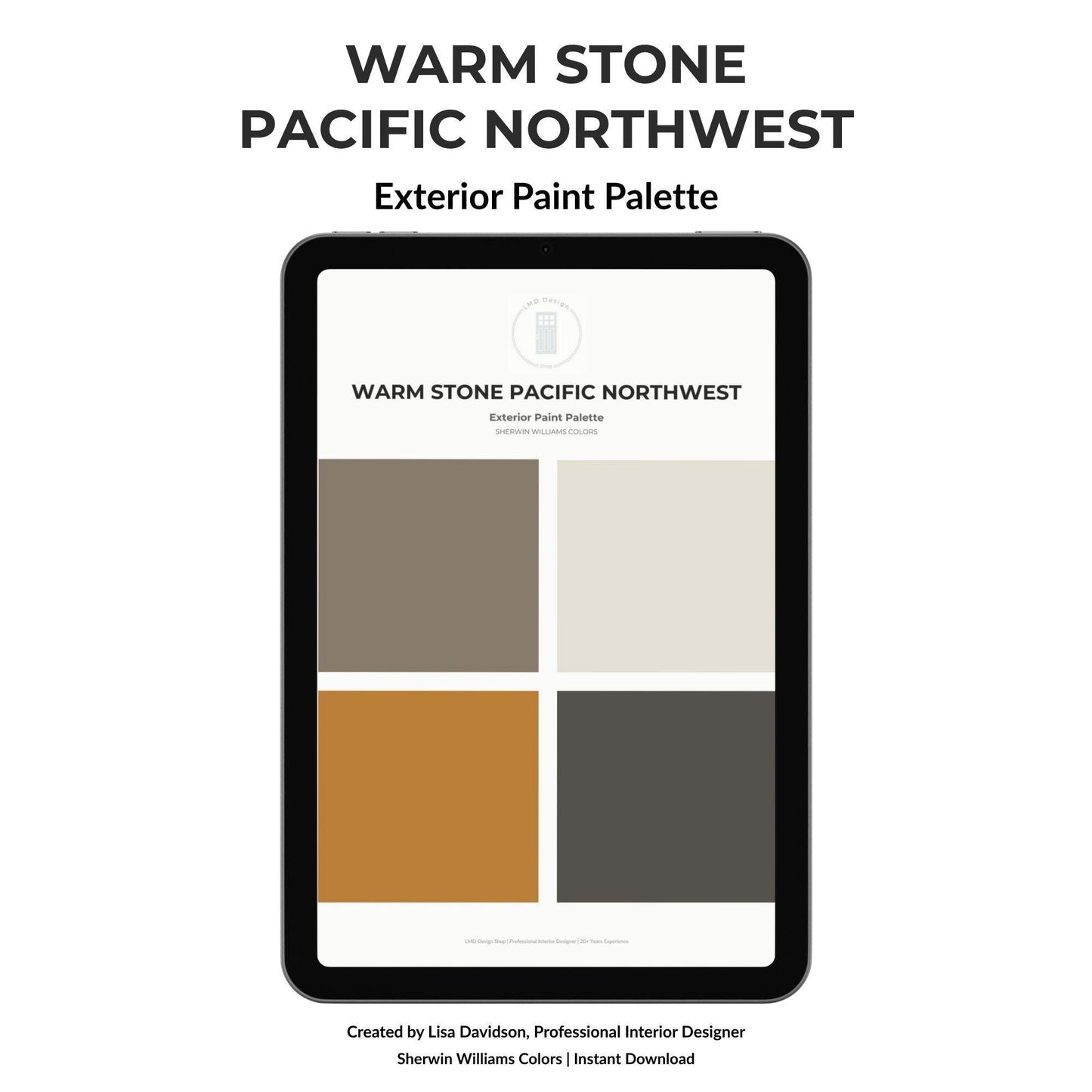 Warm Stone Pacific Northwest Exterior Paint Palette | Sherwin Williams Greige House Colors | Digital Download