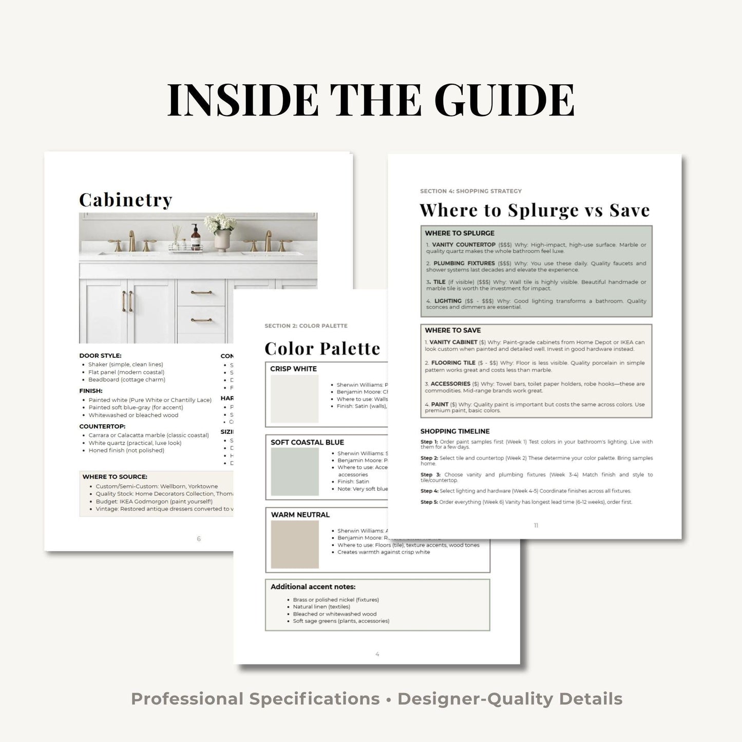 Coastal Grandmother Bathroom Design Guide PDF | Complete Material Specs | Tile Vanity Hardware Fixtures | Digital Download