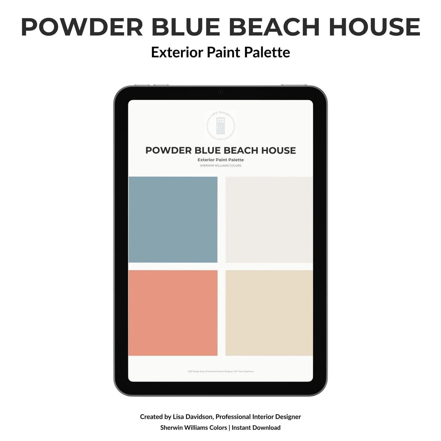 Powder Blue Beach House Exterior Paint Palette | Sherwin Williams | Coastal House Colors | Beach House Paint Colors | Digital Download
