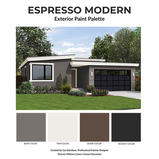 Espresso Modern Exterior Paint Palette | Hardware Guide | Professional Designer | Sherwin Williams Contemporary