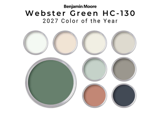 Benjamin Moore Webster Green HC-130 Paint Palette | 2027 Color of the Year Whole House Color Scheme