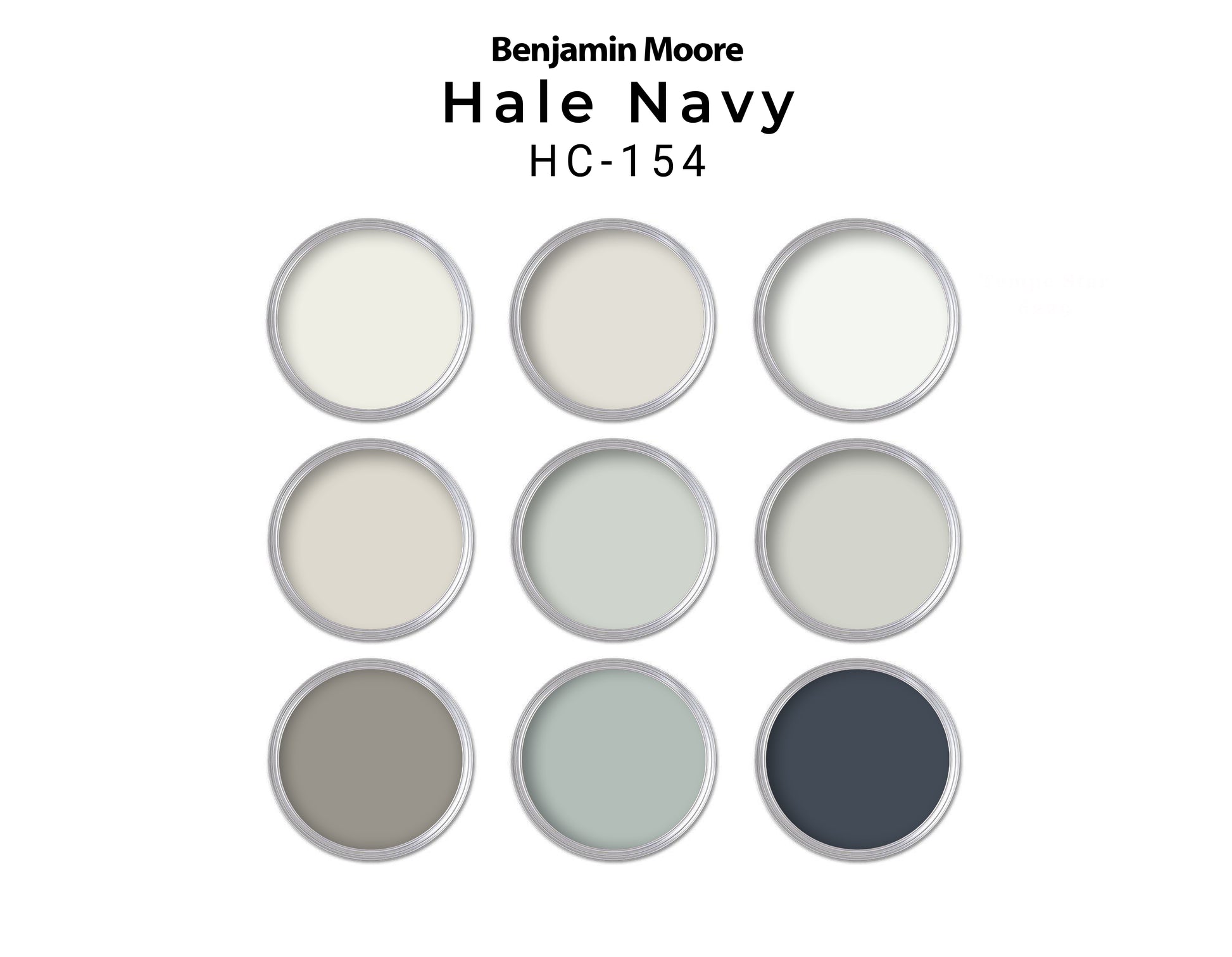 Benjamin Moore Hale Navy paint swatches on a white background