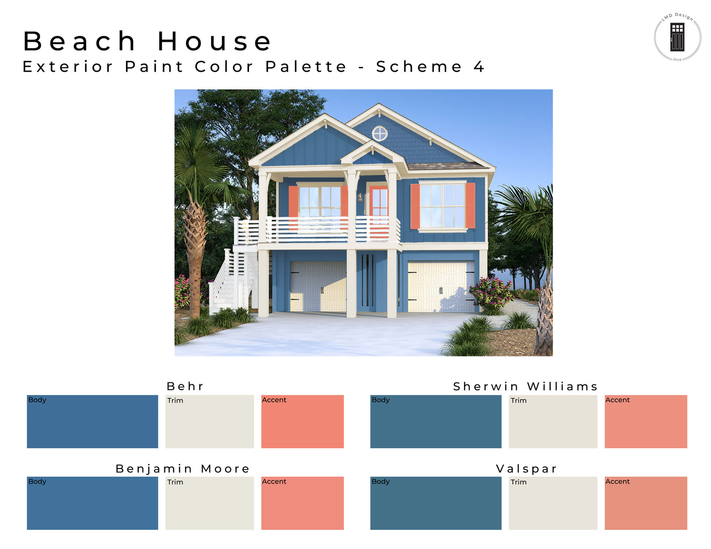 Beach House Exterior Paint Color Palettes | Home Exterior Paint Colors