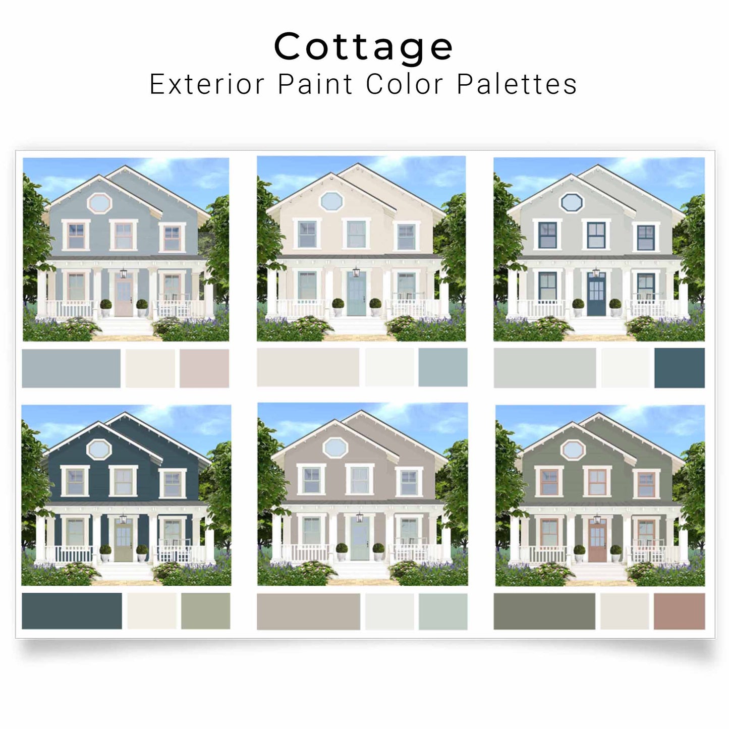 Cottage Style Exterior Paint Color Palette | Charming Curb Appeal | Printable PDF | Instant Download
