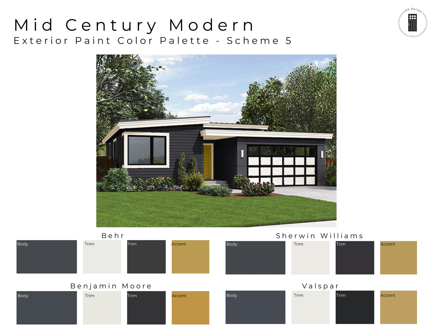 Exterior Paint Color Schemes Mid Century Modern | Exterior House Paint Palettes