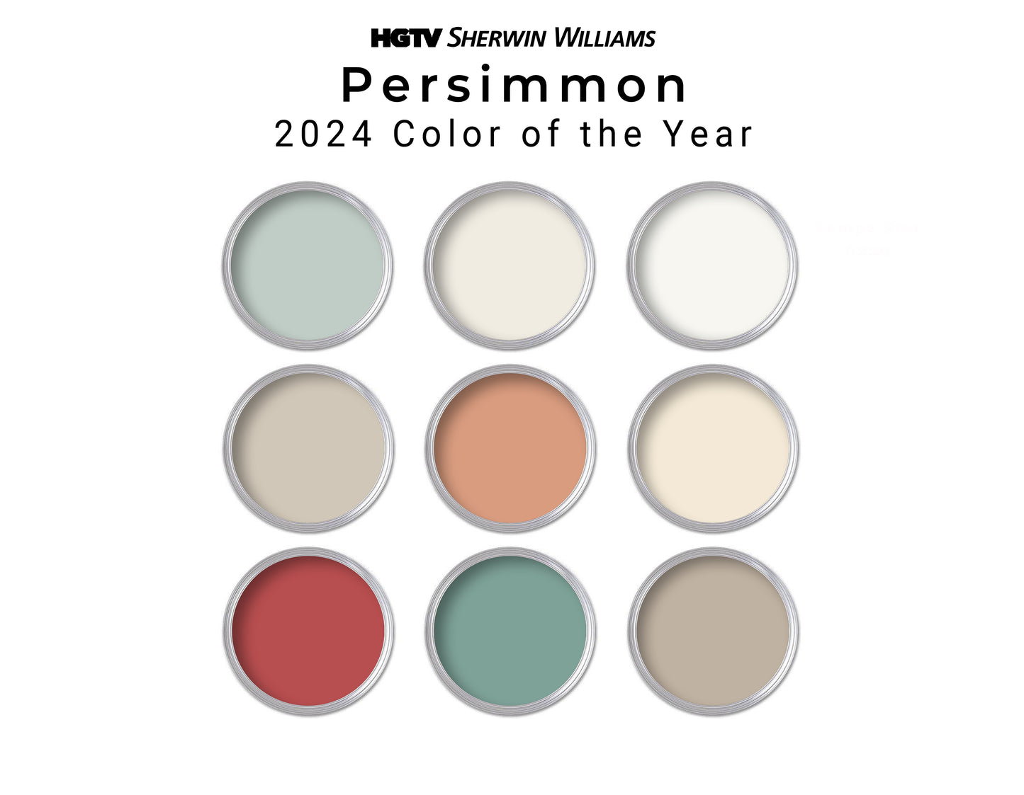 HGTV Sherwin Williams 2024 Color Persimmon Paint Palette | Interior Paint Colors for Home 2024