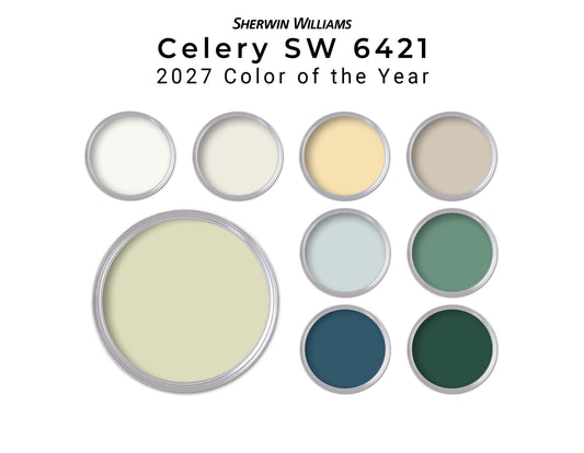 Sherwin Williams Celery SW 6421 Paint Palette | 2027 Color of the Year Whole House Color Scheme