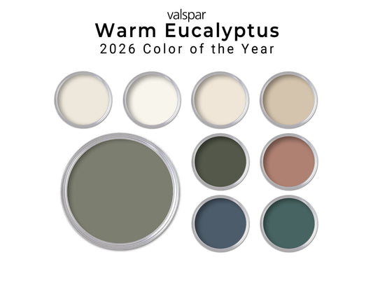 Warm Eucalyptus Paint Color Palette | Valspar 2026 Color of the Year | Coordinating Neutrals & Warm Tones | Interior Design Guide