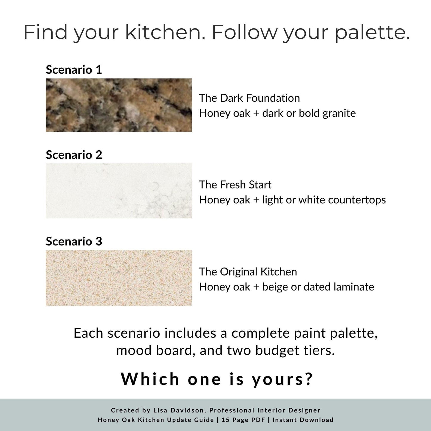Honey Oak Kitchen Update Guide | Paint Colors, Hardware & Design Plan for Honey Oak Cabinets | 3 Scenarios | Sherwin-Williams + Behr