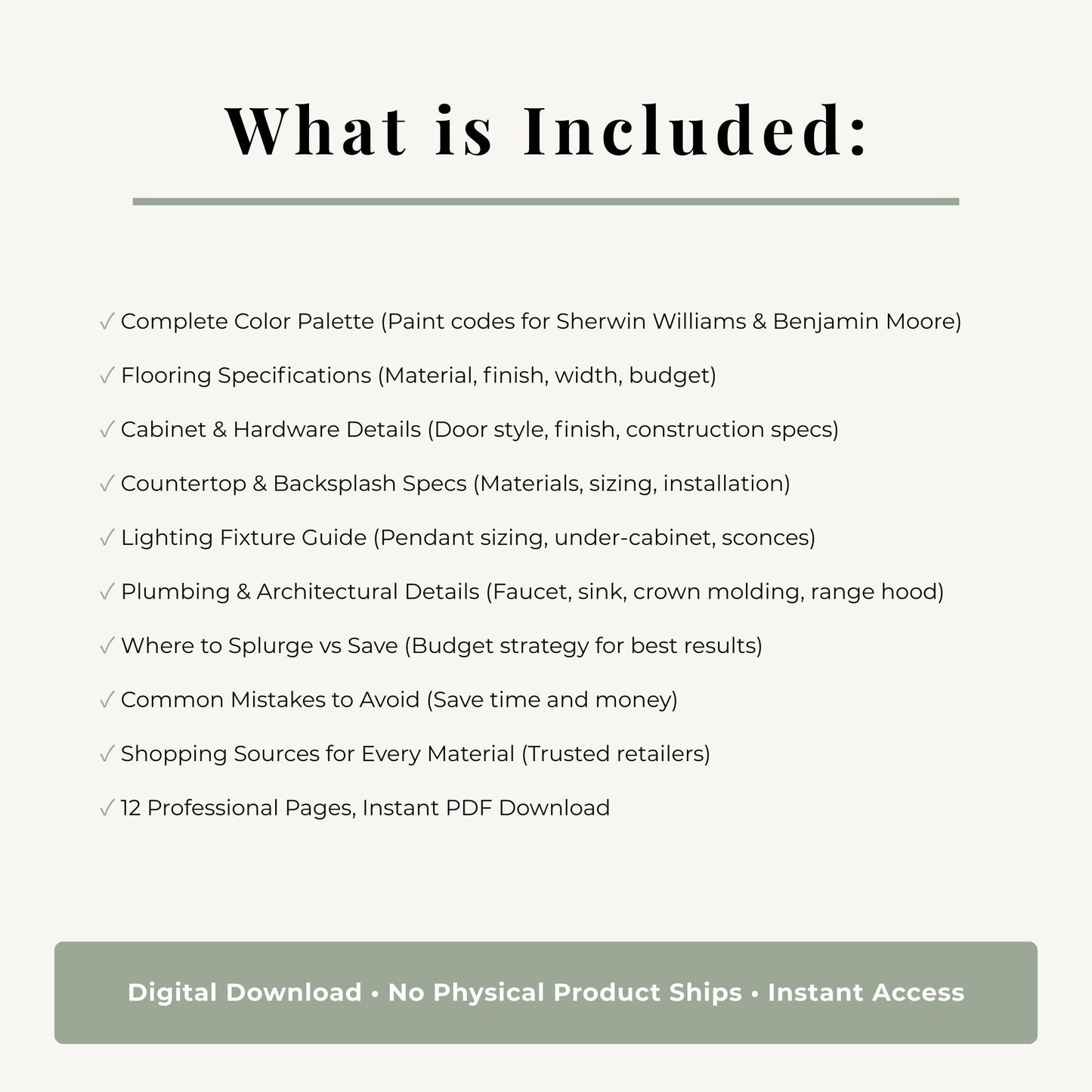 Modern English Country Kitchen Design Guide PDF | Complete Material Specs | Paint Colors Hardware Countertops | Digital Download