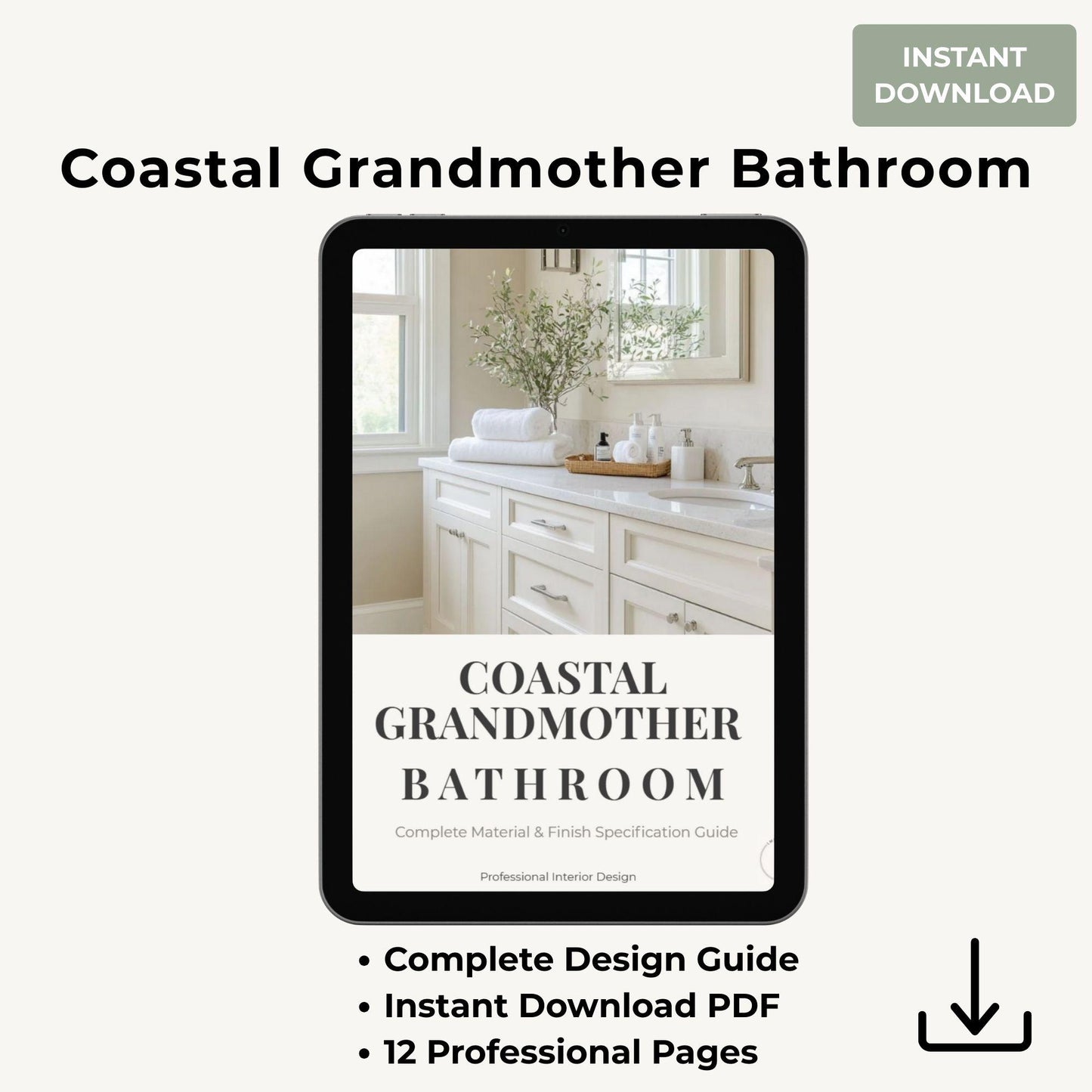 Coastal Grandmother Bathroom Design Guide PDF | Complete Material Specs | Tile Vanity Hardware Fixtures | Digital Download