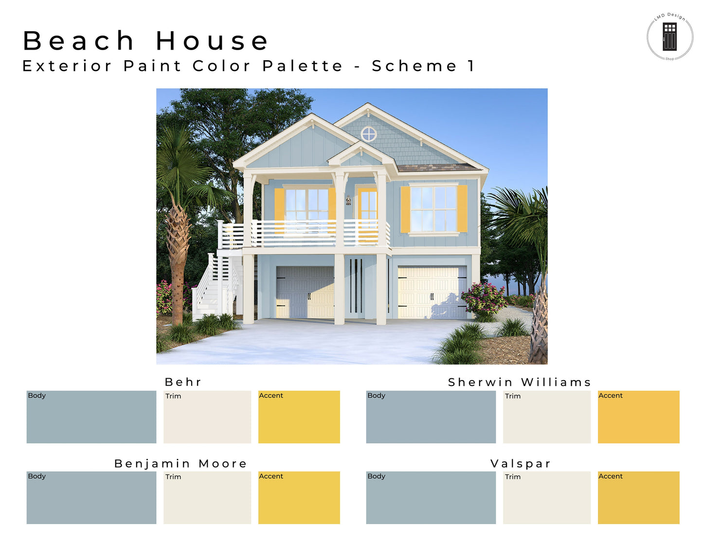 Beach House Exterior Paint Color Palettes | Home Exterior Paint Colors