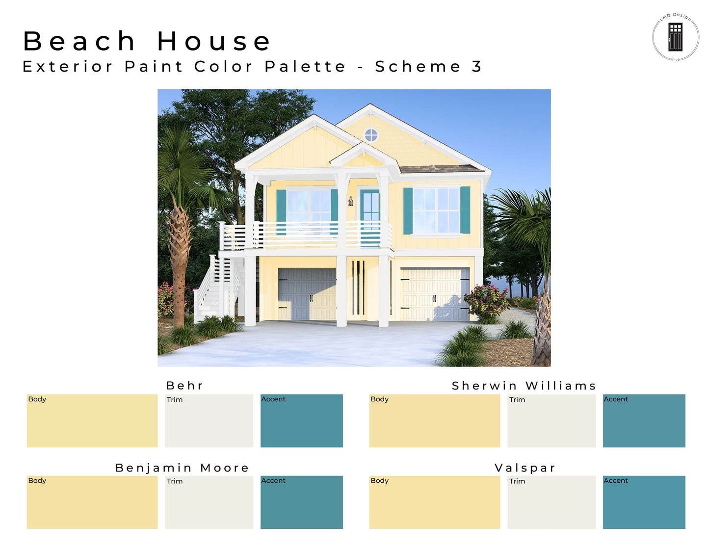 Beach House Exterior Paint Color Palettes | Home Exterior Paint Colors