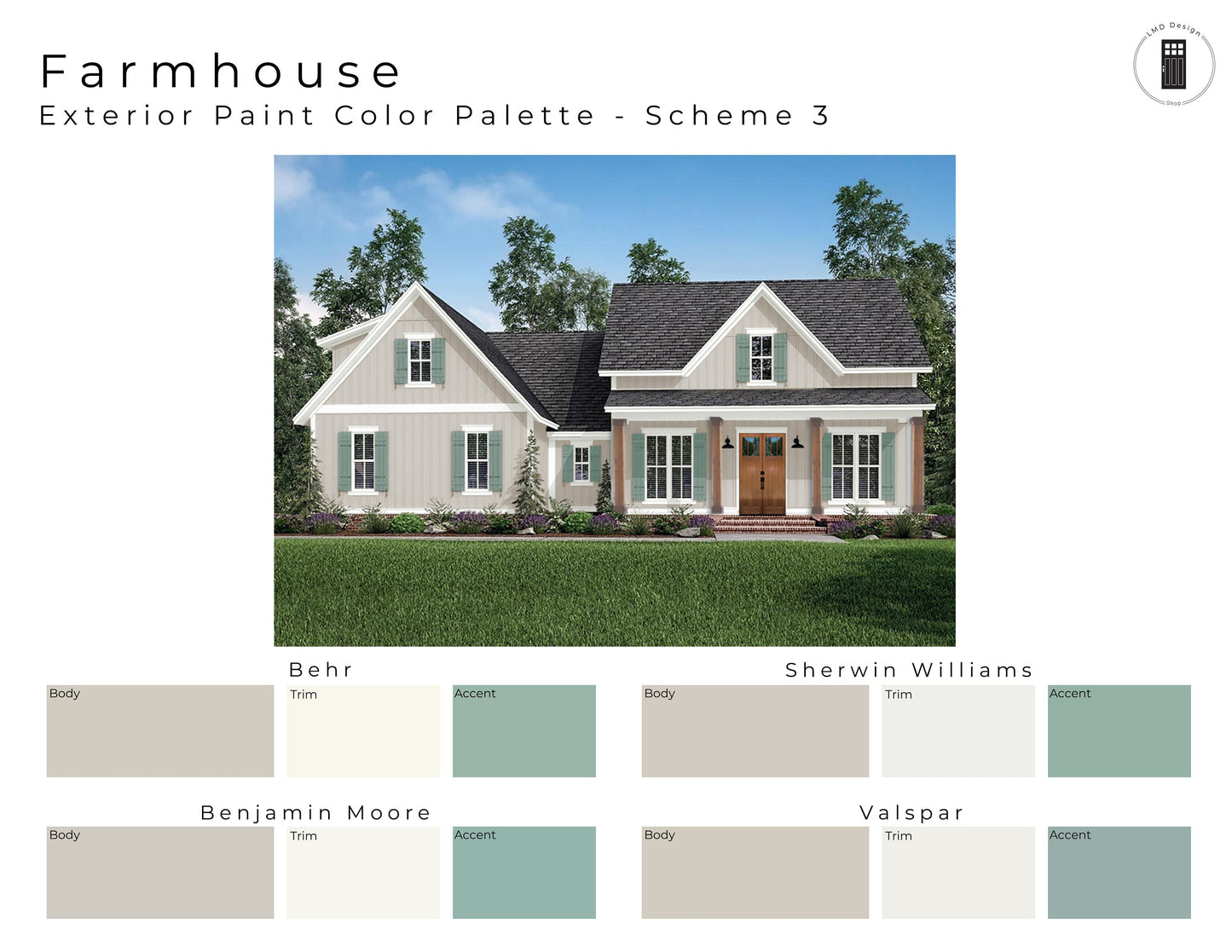 Farmhouse Exterior Paint Palettes | House Exterior Paint Colors