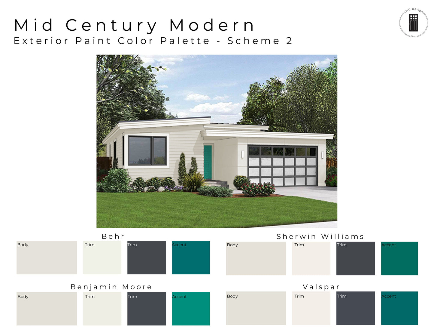 Exterior Paint Color Schemes Mid Century Modern | Exterior House Paint Palettes