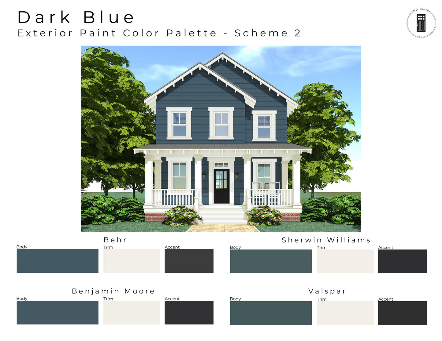 Dark Blue Exterior Paint Palettes | Navy Blue House Exterior Paint Colors